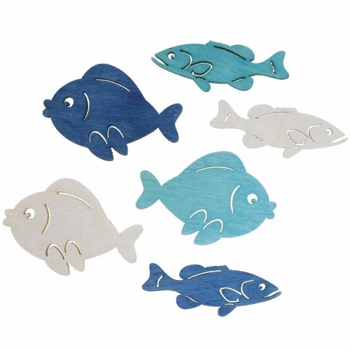 Floristik24 Decoração dispersa peixe madeira branco, azul, azul claro 4cm 72 un