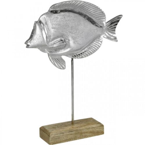 Peixe decorativo, decoração marítima, peixe em metal prateado, cores naturais A28,5cm