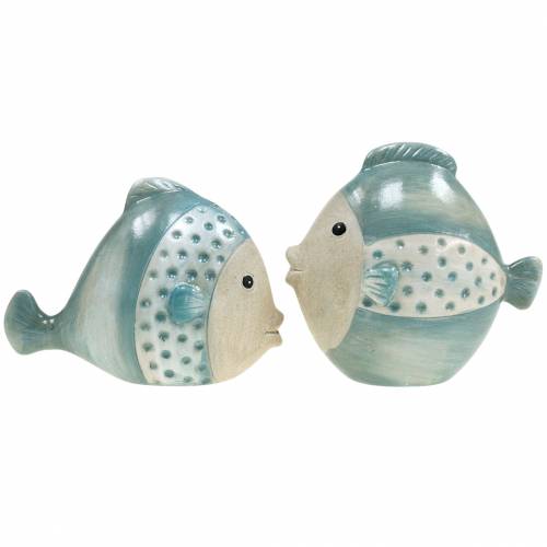 Floristik24 Peixe decorativo terracota azul, cinza H14cm / 12,5cm conjunto de 2