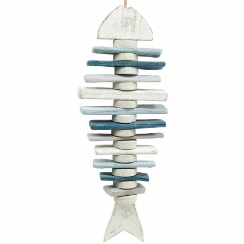 Decoração de peixe marítimo feito de madeira flutuante azul, branco L54cm