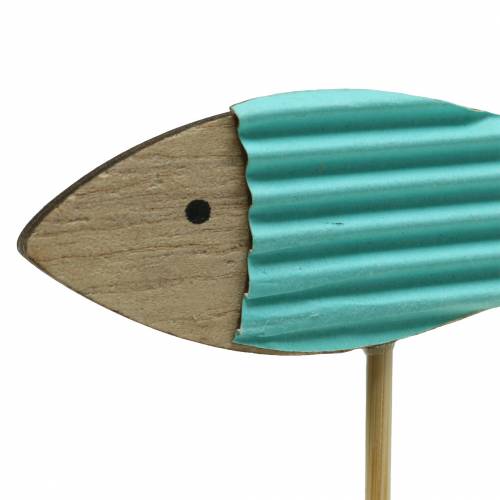 Floristik24 Plugue decorativo peixe madeira azul turquesa branco 8cm Alt.31cm 24 un