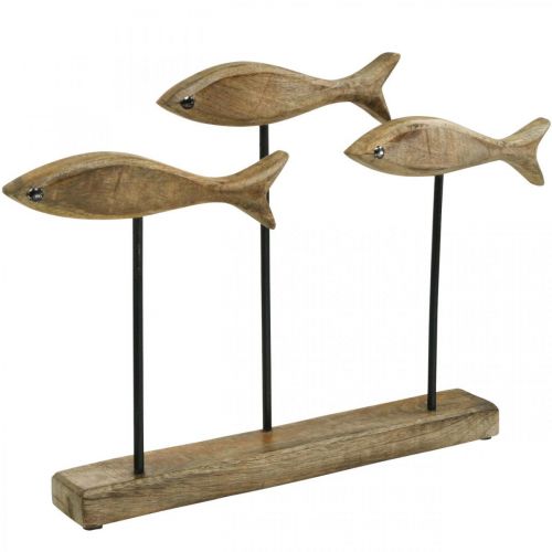 Itens Decoração marítima, escultura decorativa, peixe em madeira sobre suporte, cor natural, preto A30cm L45cm