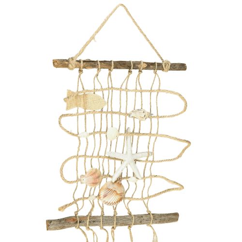 Rede de pesca de juta com conchas decoração de parede marítima 25×55cm