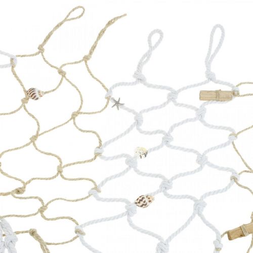 Floristik24 Rede de pesca com conchas e madeira flutuante, marítima, rede decorativa, decoração marinha 72 × 120cm