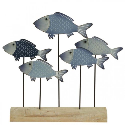 Floristik24 Cardume de peixes deco metal sobre base de madeira 32×7×30cm