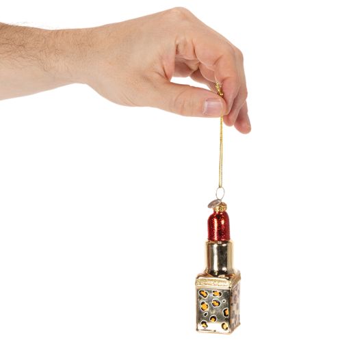 Enfeite de árvore de Natal: frasco de perfume e batom com estampa de leopardo, 11 cm, 2 peças | Floristik24.pt