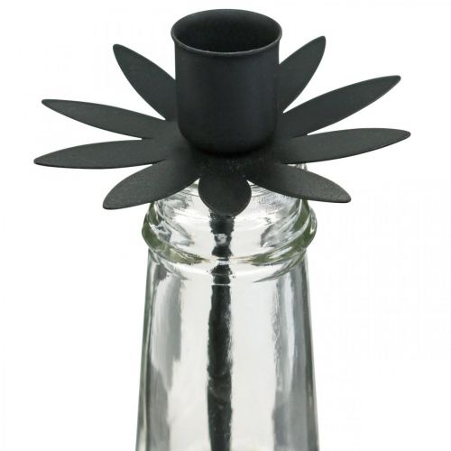 Floristik24 Castiçal para garrafa de vidro preto, metal Ø6,5cm H25,5cm