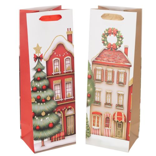 Sacola de presente em formato de garrafa, casinha de Natal e árvore de Natal de 36 cm (2 peças)