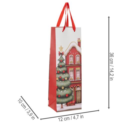 Sacola de presente em formato de garrafa, casinha de Natal e árvore de Natal de 36 cm (2 peças) | Floristik24.pt