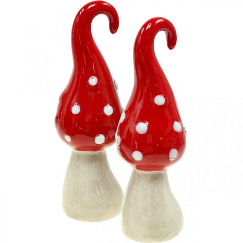 Floristik24 Cogumelo cogumelo decorativo de cerâmica vermelho branco Ø5cm H15.5cm 2pcs