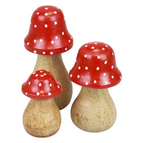 Itens Cogumelos decorativos Fly agaric cogumelos de madeira decoração de outono H6/8/10cm conjunto de 3