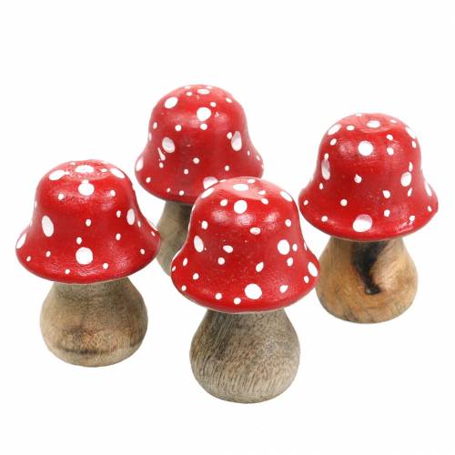 Floristik24 Cogumelos cogumelos decorativos de madeira Ø4,6–5cm H6,8–7,2cm 4pcs