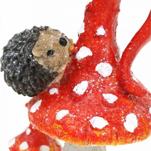 Itens Fly agaric com decoração de ouriço cogumelo decoração de outono H14cm 2 unidades