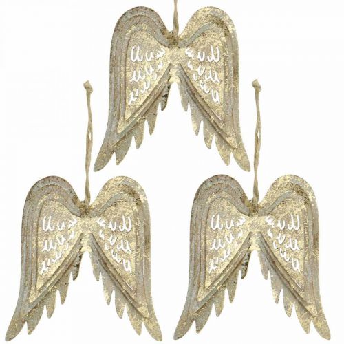 Floristik24 Asas de anjo, decoração de metal para pendurar, decorações para árvores de Natal douradas, aparência antiga Alt.11,5 cm L 11 cm 3 unidades