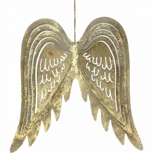 Itens Asas de anjo de decoração de Natal, decoração de metal, asas para pendurar douradas, aparência antiga A 29,5 cm L 28,5 cm