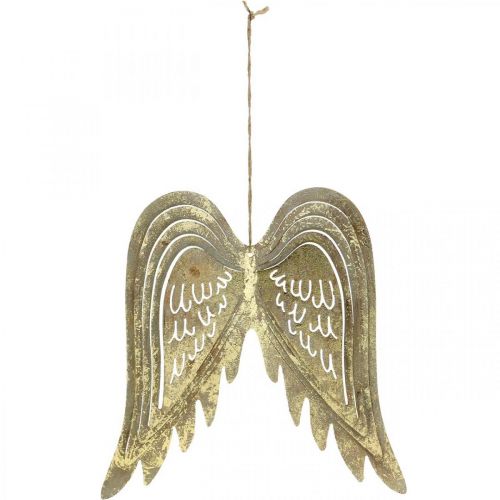 Floristik24 Asas de anjo de decoração de Natal, decoração de metal, asas para pendurar douradas, aparência antiga A 29,5 cm L 28,5 cm