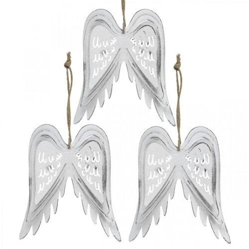 Floristik24 Asas de anjo para pendurar, decoração de Natal, pingentes de metal branco Alt.11.5cm L11cm 3pcs