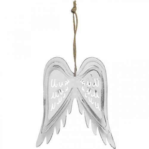 Floristik24 Asas de anjo para pendurar, decoração de Natal, pingentes de metal branco Alt.11.5cm L11cm 3pcs