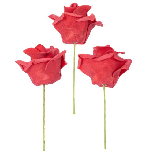 Rosa vermelha artificial com haste, 5 cm, 100 unidades | Floristik24.pt