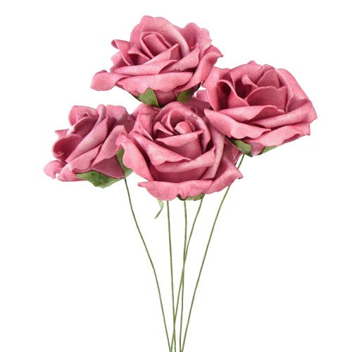 Rosa de espuma em arame mini rosas rosa velho Ø5cm 27 unidades