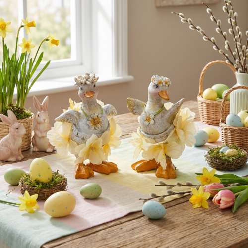 Itens Patinho decorativo com vestido floral, acessório de decoração de primavera/verão detalhado, 11 cm, 2 peças