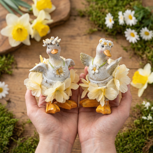 Itens Patinho decorativo com vestido floral, acessório de decoração de primavera/verão detalhado, 11 cm, 2 peças