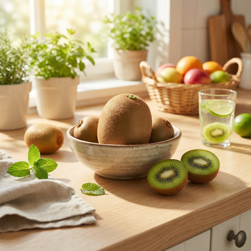 Itens Fruta decorativa artificial realista Kiwi 7,5 cm