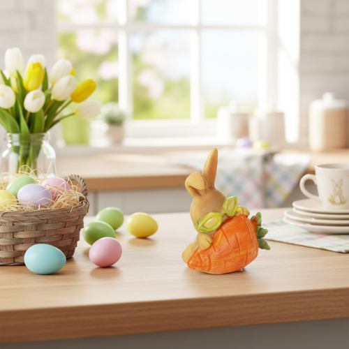 Itens Coelho decorativo com cenoura, figuras decorativas de coelho da Páscoa, 6 cm, 3 peças