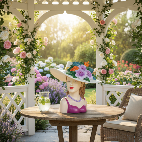 Itens Vaso de flores em forma de mulher de chapéu com flores, para decoração de plantas, para uso interno e externo, 20 cm.