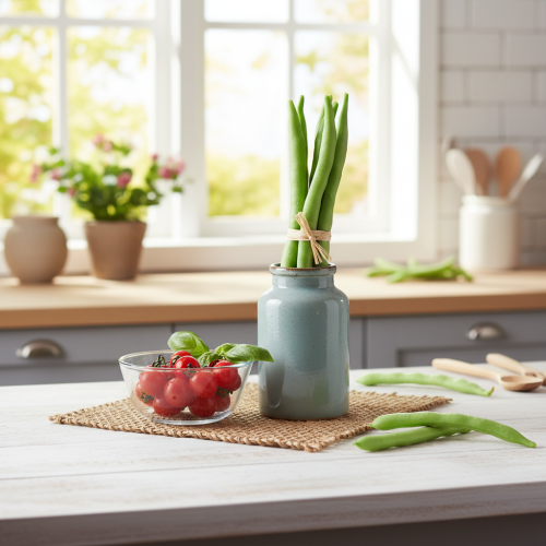 Itens Feijões decorativos, vegetais artificiais, verdes, toque realista, 17 cm, 6 peças