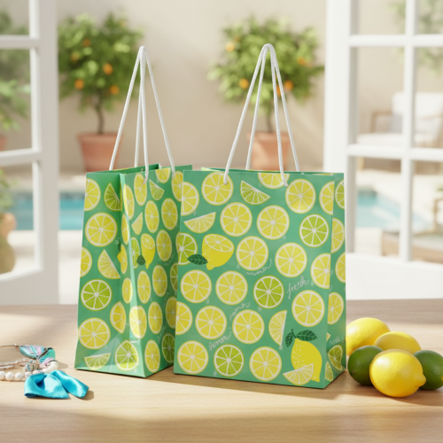 Itens Saco de presente de papel com alças de limão 18×10×23cm 2 unidades