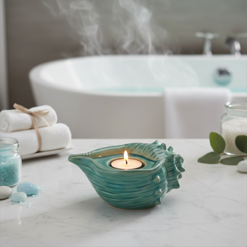 Itens Porta-velas decorativo em formato de concha para mesa, banheiro ou sala de estar, 16 cm