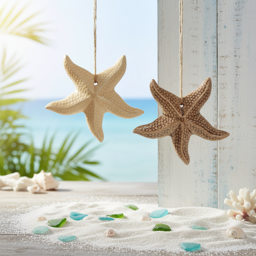 Itens Estrela-do-mar decorativa de cerâmica para pendurar, com um toque marítimo, decoração de verão para a casa, 12 cm, 2 peças