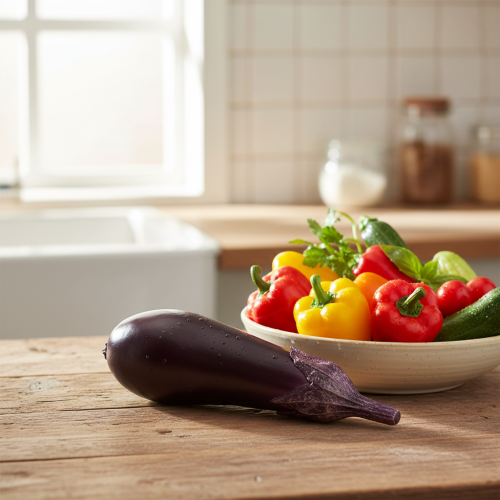 Itens Boneco de comida de berinjela com decoração vegetal 15cm