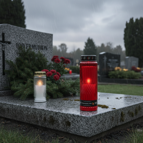 Itens Tampa de vela grave com motivo flor vermelho preto 10 dias Alt.27cm