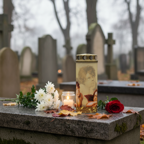 Itens Vela grave vela grave de anjo com motivo de luz de luto Ø6cm Alt.15,5cm