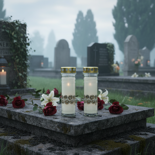 Itens Velas graves rosas brancas luz de luto Ø7cm Alt.23,5cm 100h 2 unidades