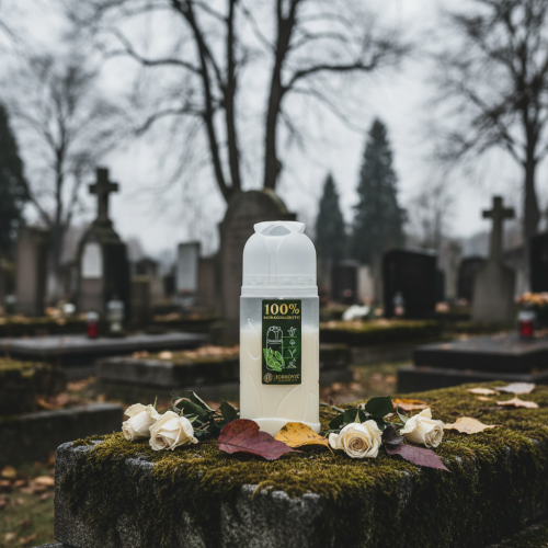 Itens Vela funerária, branca, óleo vegetal ICP, tempo de queima 4 dias, 20 cm de altura.