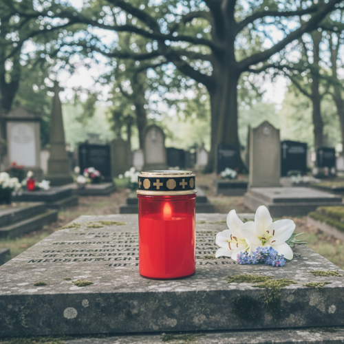 Itens Luz de sepultura LED com temporizador vela de cemitério para bateria vermelha H12,5cm