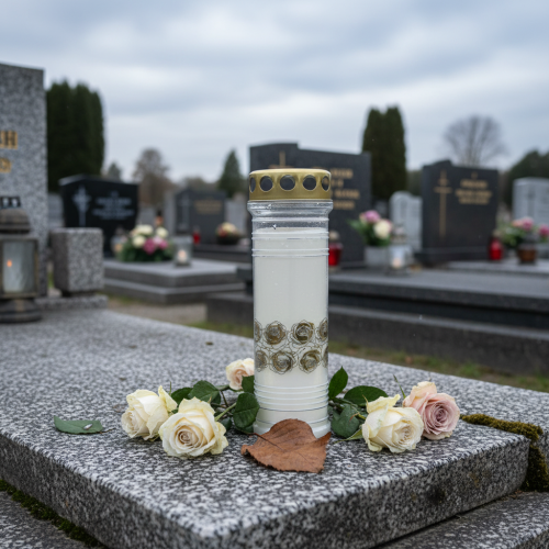 Itens Vela de sepultura rosas brancas luz de luto dourada Ø7cm 23,5cm 100h 2 peças