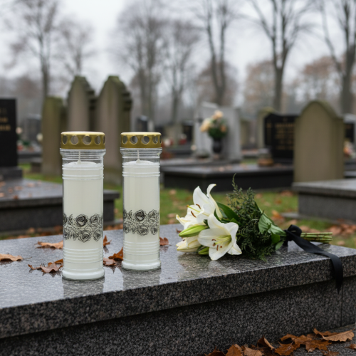 Itens Velas graves rosas luz de luto branca Ø7cm Alt.23,5cm 100h 2 unidades