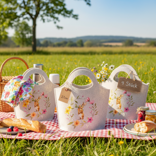 Itens Bolsa de feltro com adorável coelhinho da Páscoa, ideal para primavera e verão, 27 cm, conjunto com 4 peças.