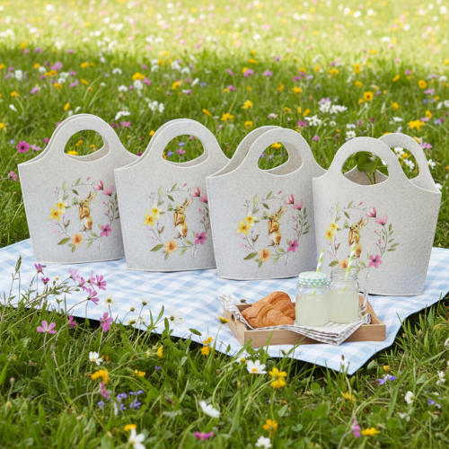 Itens Bolsa de feltro com adorável coelhinho da Páscoa, ideal para primavera e verão, 27 cm, conjunto com 4 peças.