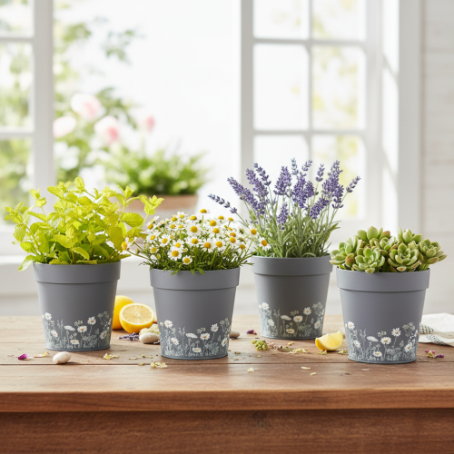 Itens Vaso de flores com estampa floral para decoração moderna de casa e varanda de verão, 13 cm, conjunto de 4 peças