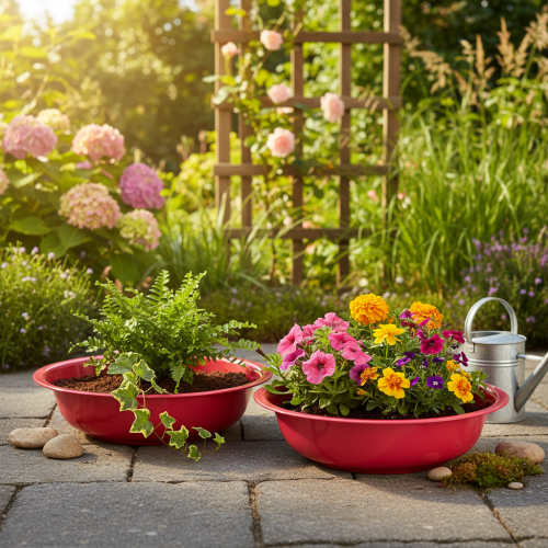 Itens Vaso redondo para decoração elegante de interiores ou jardins, 29 cm, conjunto com 2 peças.