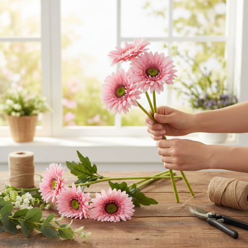 Itens Flores Artificiais Gerbera Jardim Flores Artificiais Rosa 47cm