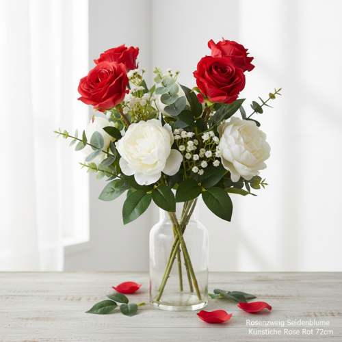 Itens Ramo de rosa flor de seda rosa artificial vermelha 72cm