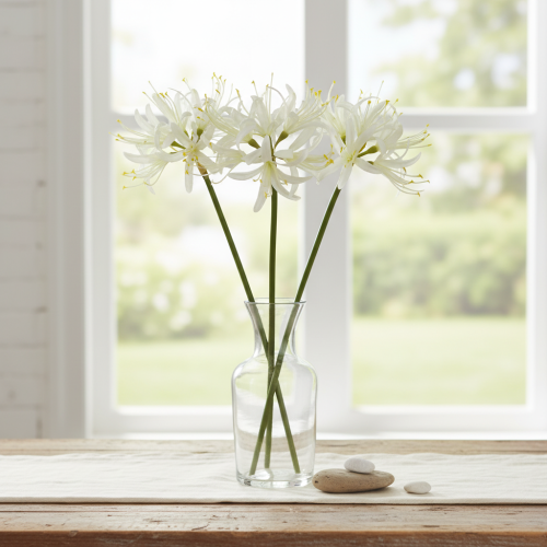 Itens Nerine Guernsey Lírio Flor Artificial Branco Amarelo Ø15cm C65cm