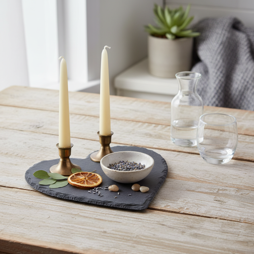 Itens Decoração em ardósia em formato de coração para uma decoração de mesa elegante e ideias criativas.