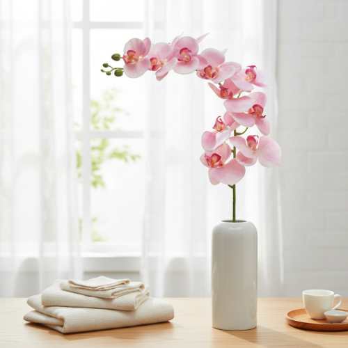 Itens Orquídea Phalaenopsis artificial 9 flores rosa branco 96cm